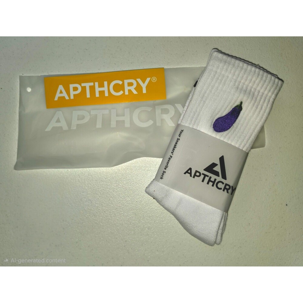 APTHCRY Limited Edition White Crew Socks Eggplant Embroidered Streetwear New
